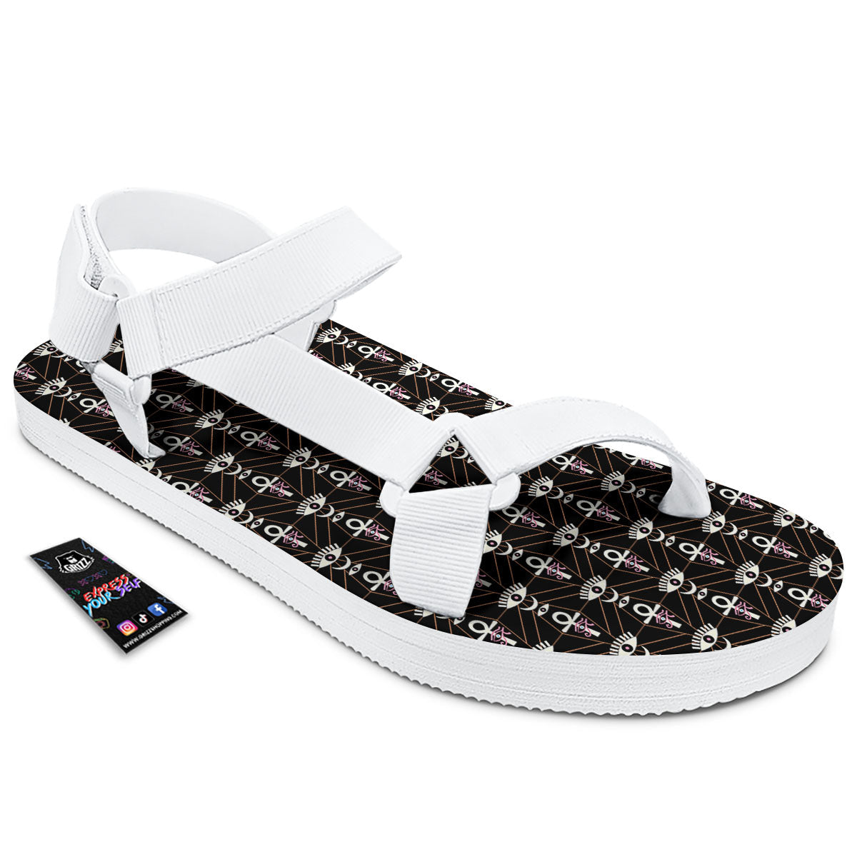 Eye Of Horus Egyptian Print Pattern White Open Toe Sandals-grizzshop
