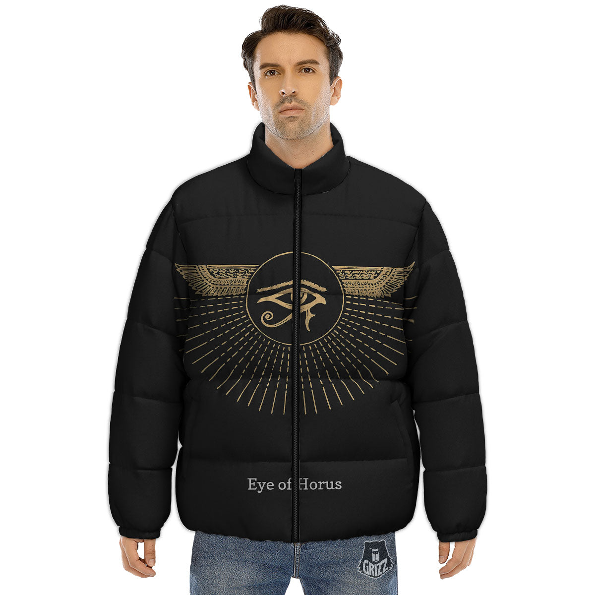 Eye Of Horus Egyptian Print Puffer Jacket-grizzshop