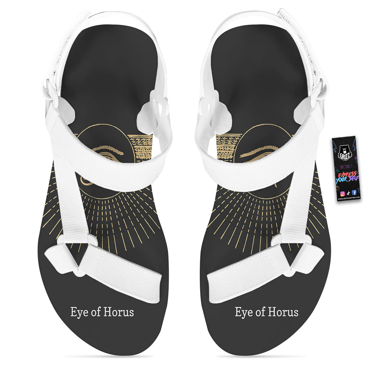 Eye Of Horus Egyptian Print White Open Toe Sandals-grizzshop