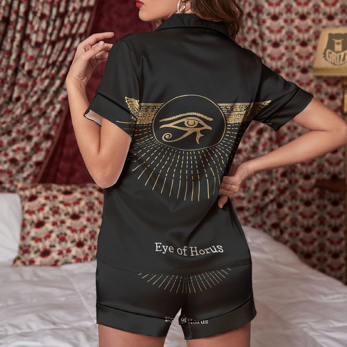 Eye Of Horus Egyptian Print Women Silk Pajamas-grizzshop