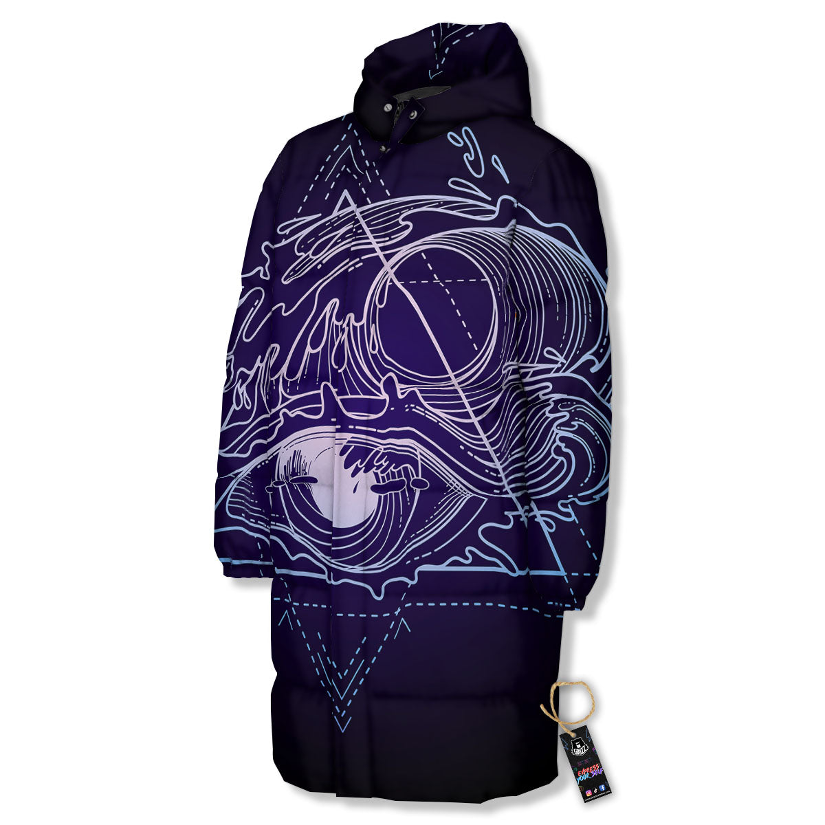 Eye Of Providence Black Purple Print Long Down Jacket-grizzshop