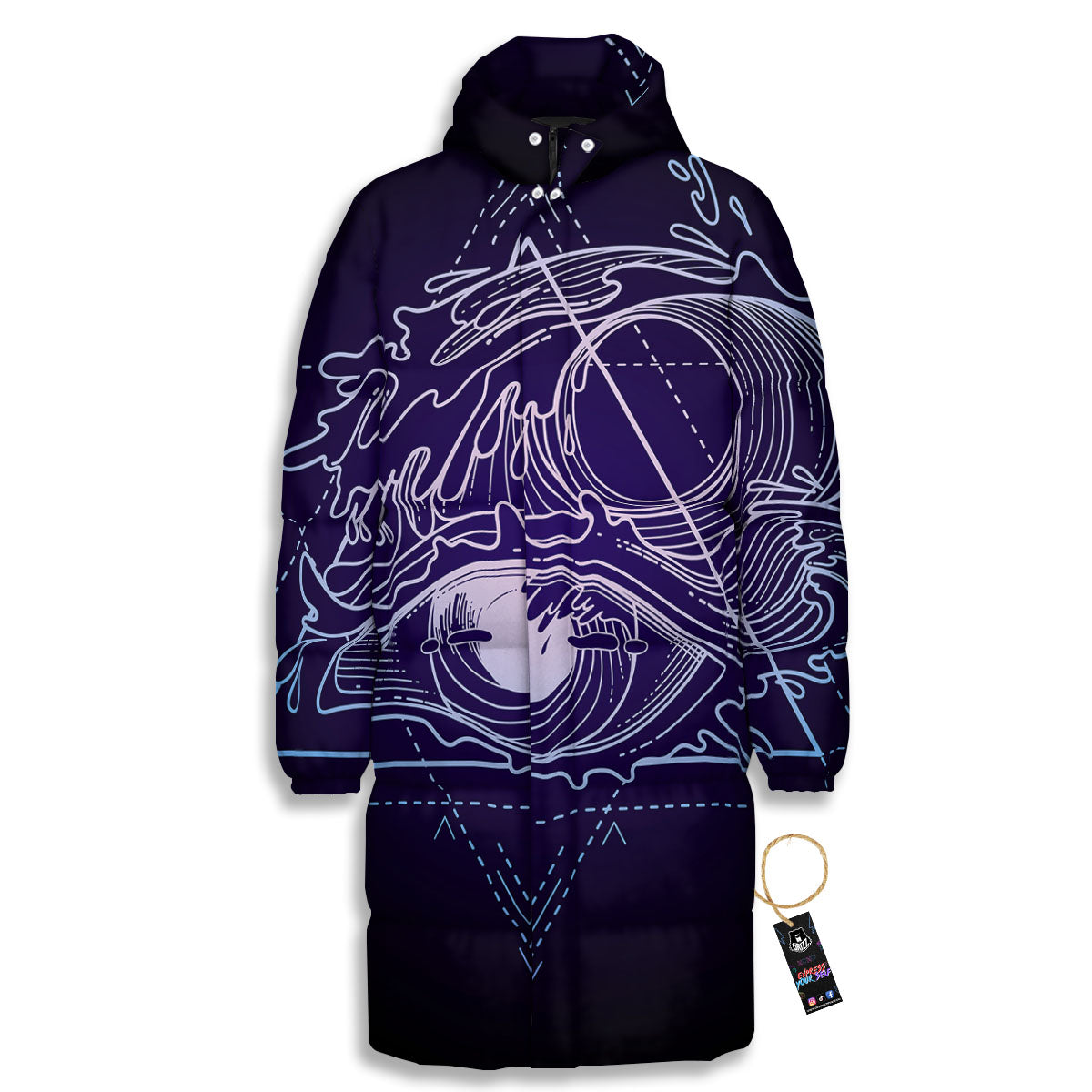 Eye Of Providence Black Purple Print Long Down Jacket-grizzshop