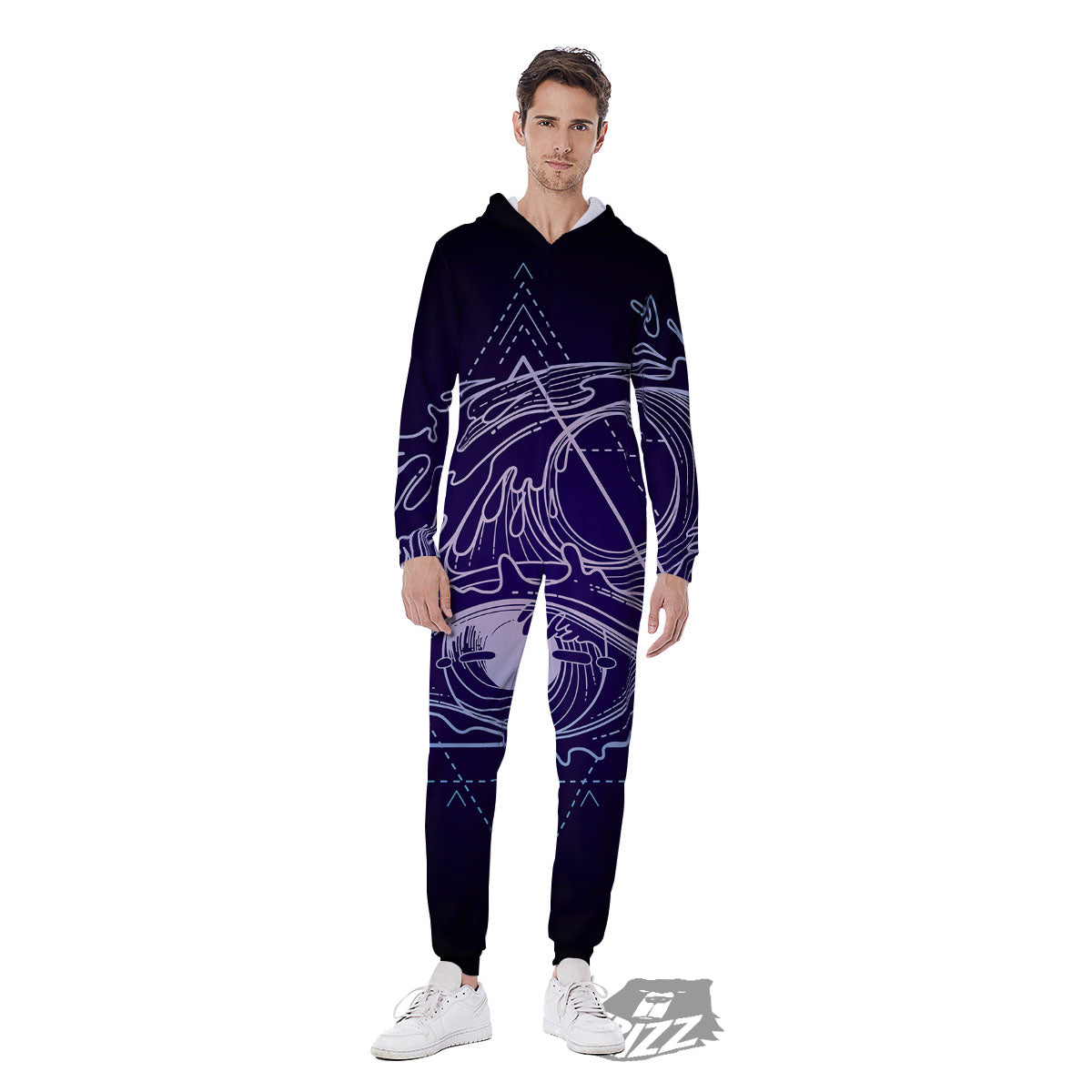 Eye Of Providence Black Purple Print Men's Jumpsuit-grizzshop