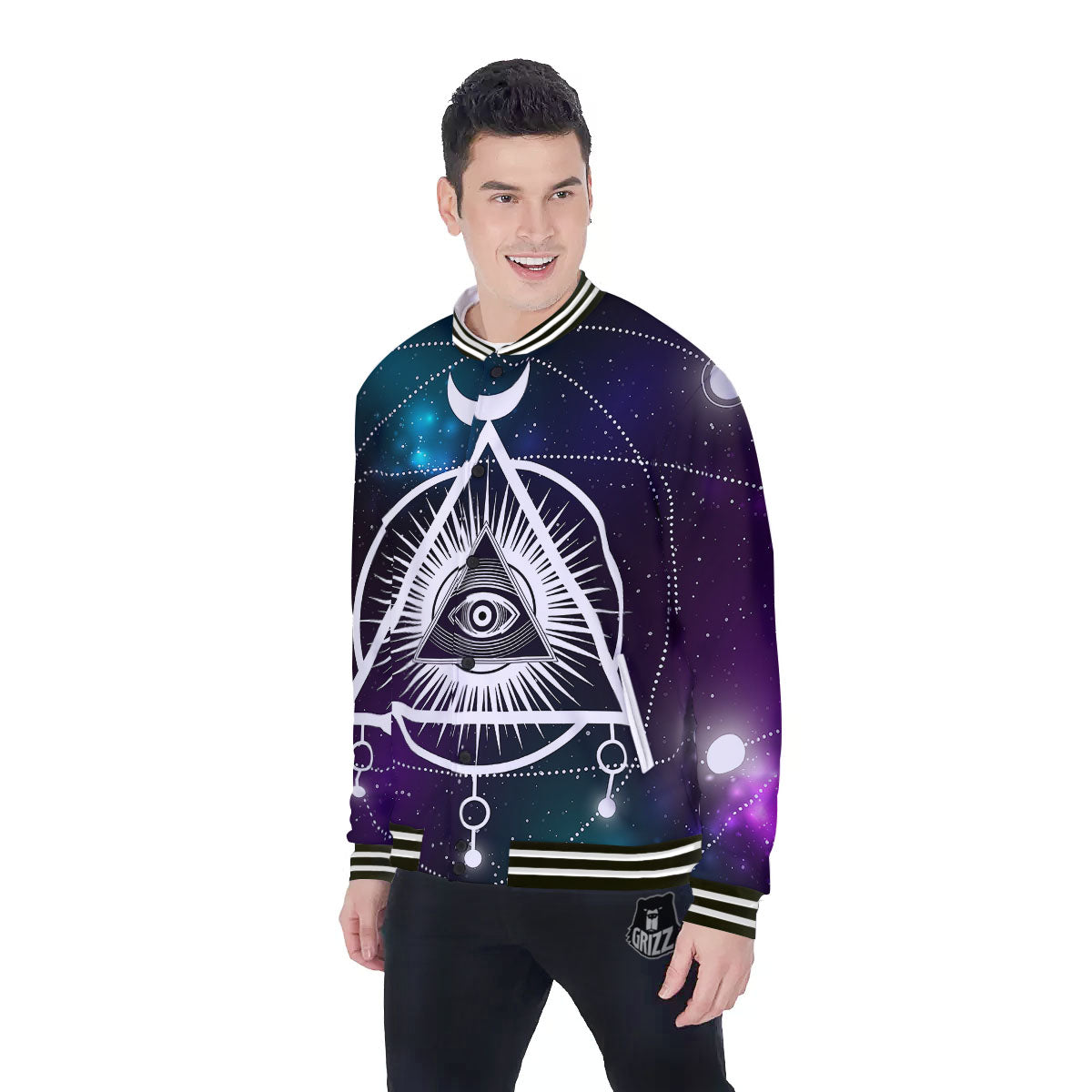 Eye Of Providence Galaxy Print Baseball Jacket-grizzshop