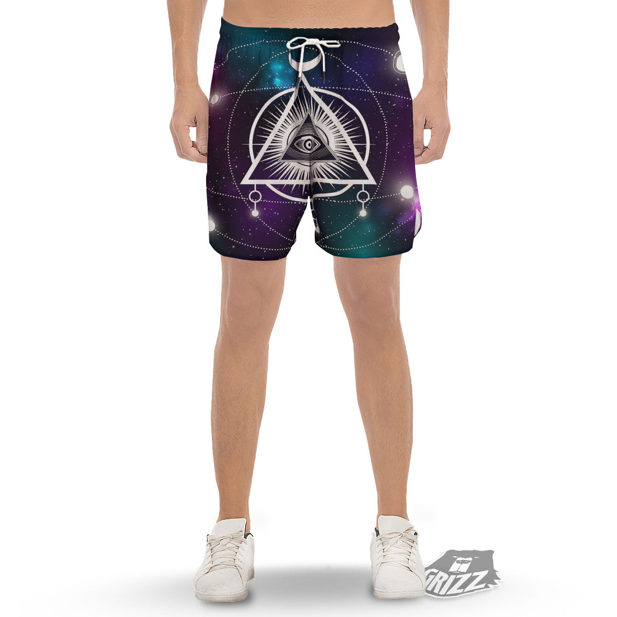 Eye Of Providence Galaxy Print Men's Gym Shorts-grizzshop