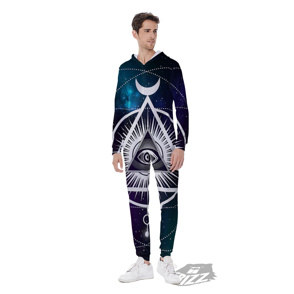 Eye Of Providence Galaxy Print Men's Jumpsuit-grizzshop