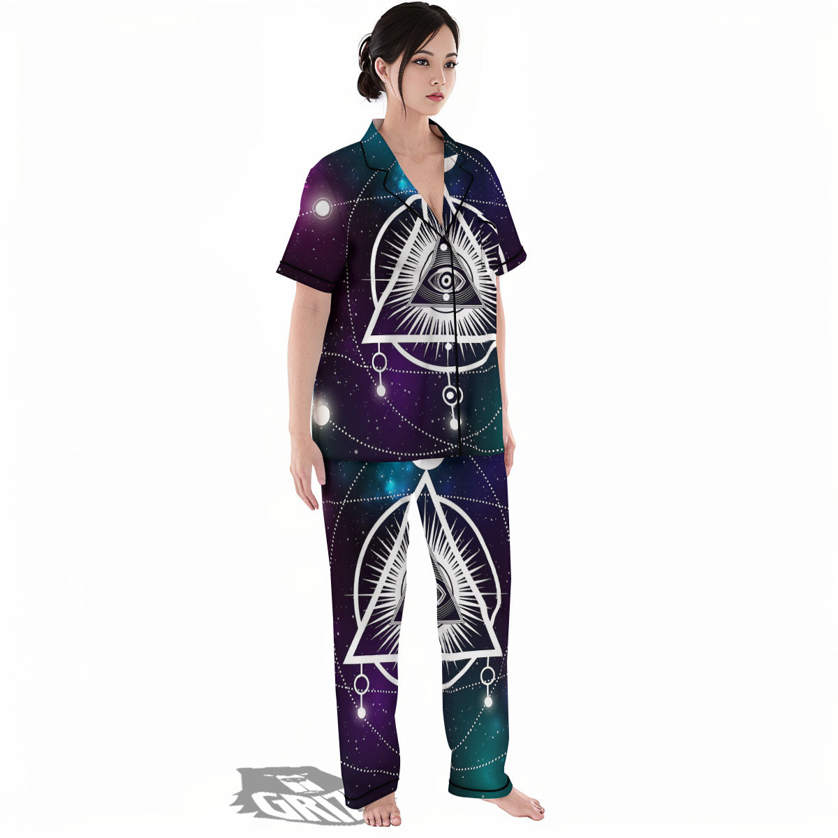 Eye Of Providence Galaxy Print Women's Pajamas Set-grizzshop