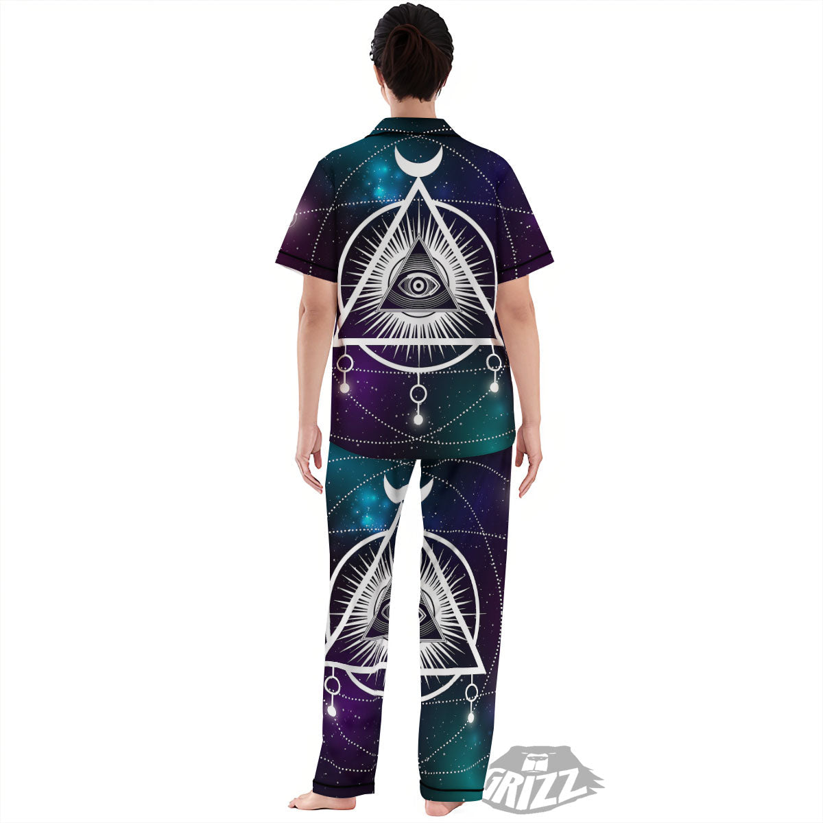 Eye Of Providence Galaxy Print Women's Pajamas Set-grizzshop