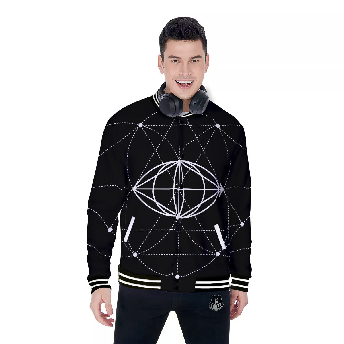 Eye Of Providence Geometric Print Baseball Jacket-grizzshop