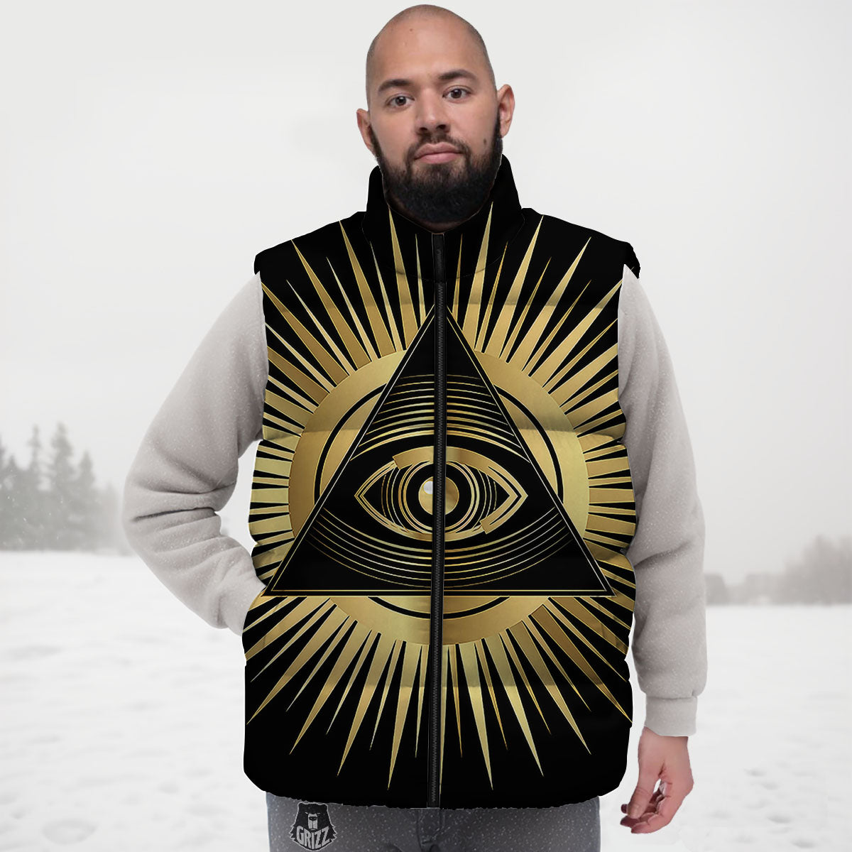 Eye Of Providence Symbol Illuminati Print Down Vest