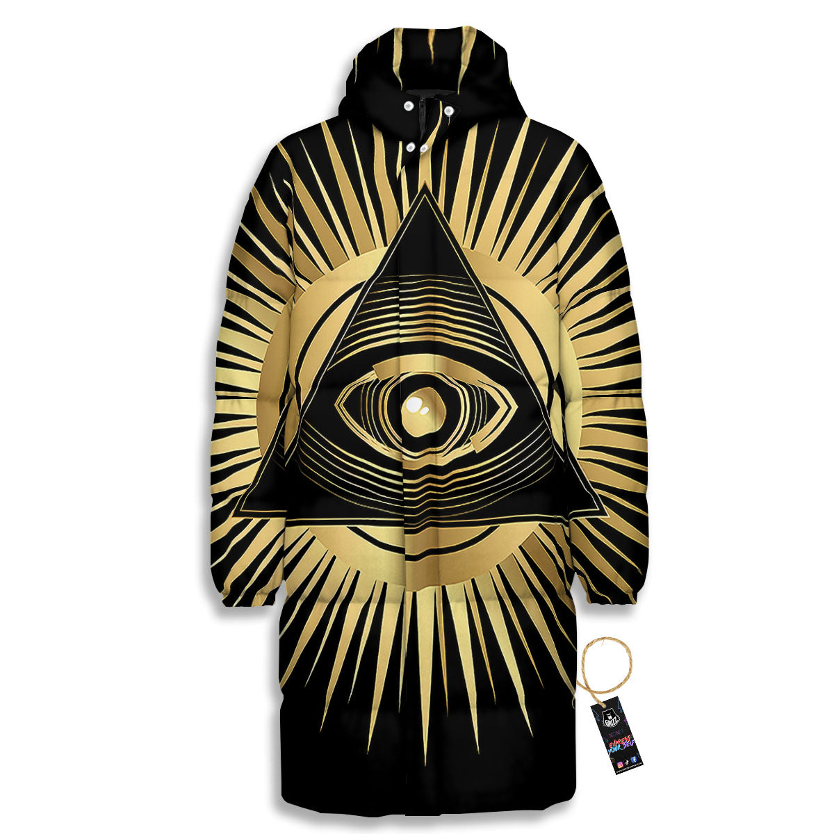 Eye Of Providence Symbol Illuminati Print Long Down Jacket-grizzshop