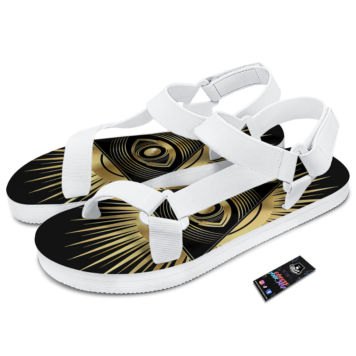 Eye Of Providence Symbol Illuminati Print White Open Toe Sandals-grizzshop