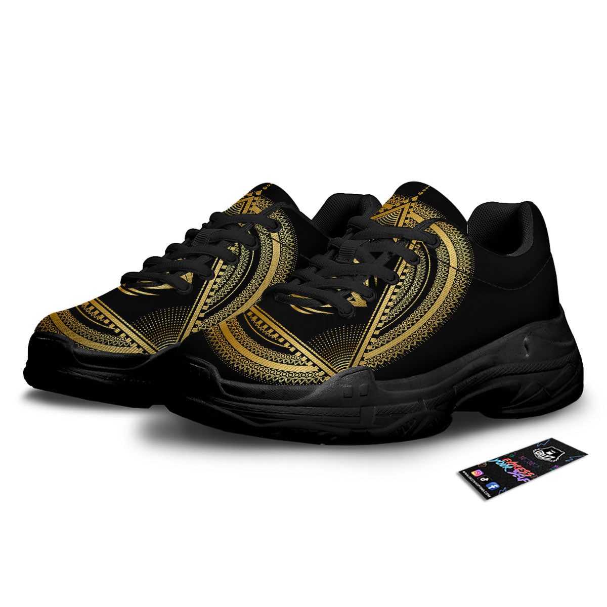 Eye of Providence Gold And Black Print Black Chunky Shoes-grizzshop