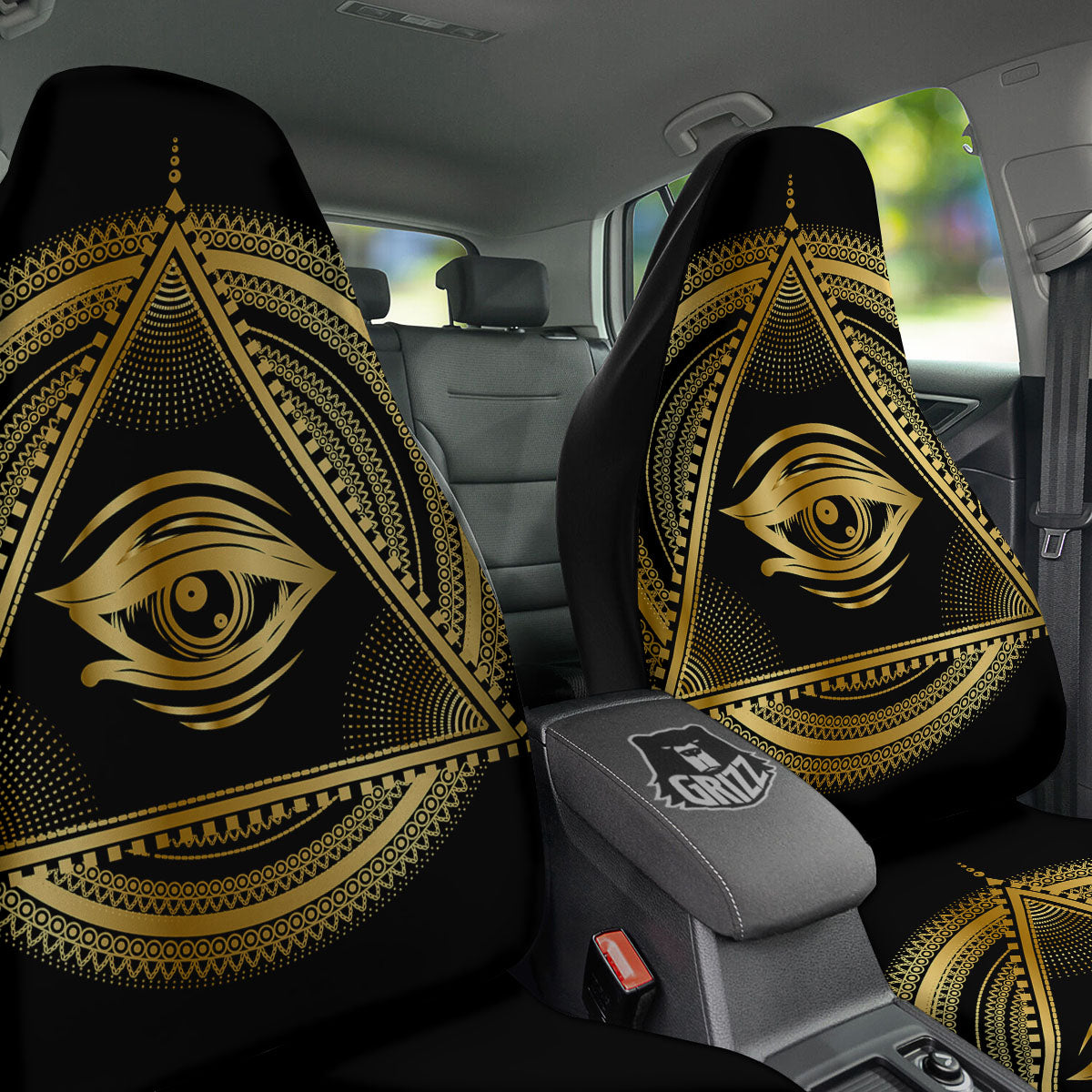 Eye of Providence Gold And Black Print Car Seat Covers-grizzshop