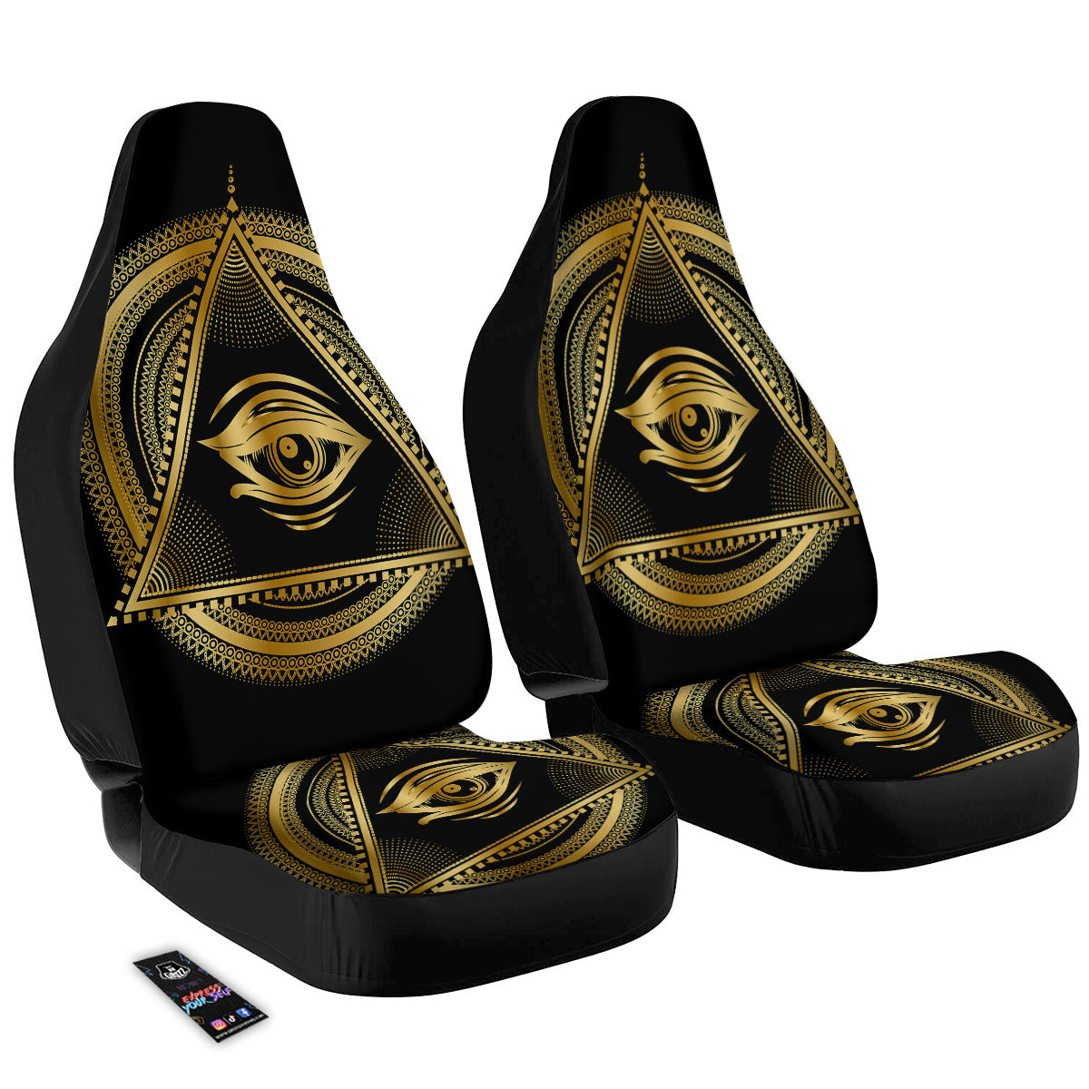 Eye of Providence Gold And Black Print Car Seat Covers-grizzshop