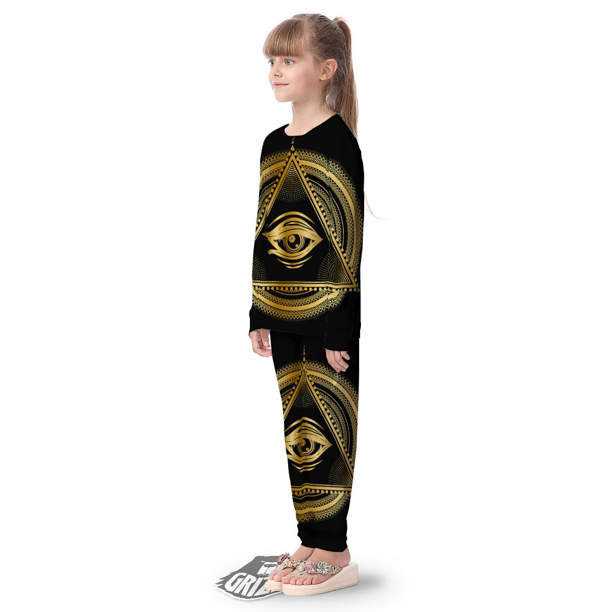 Eye of Providence Gold And Black Print Kid's Pajamas-grizzshop