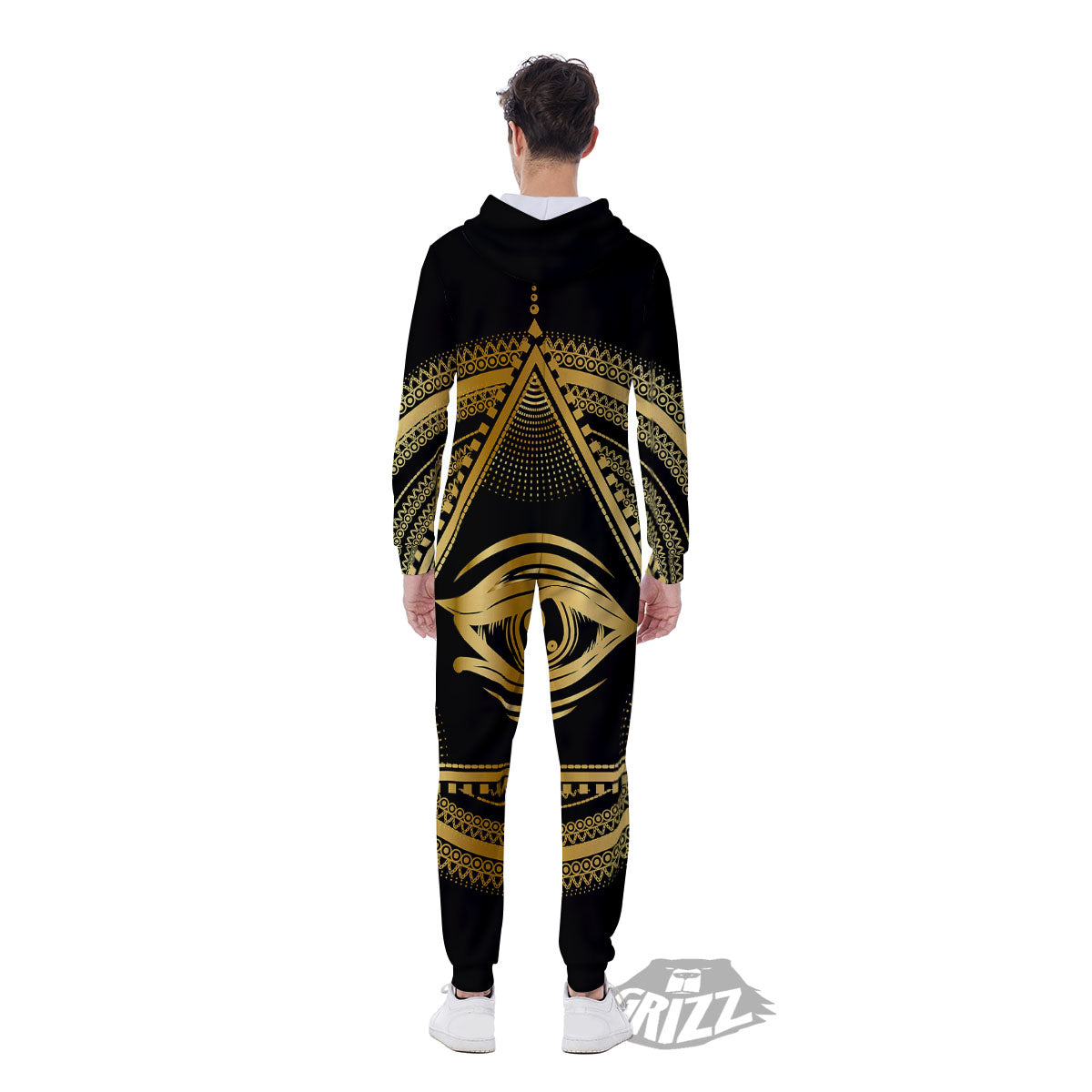 Eye of Providence Gold And Black Print Men's Jumpsuit-grizzshop