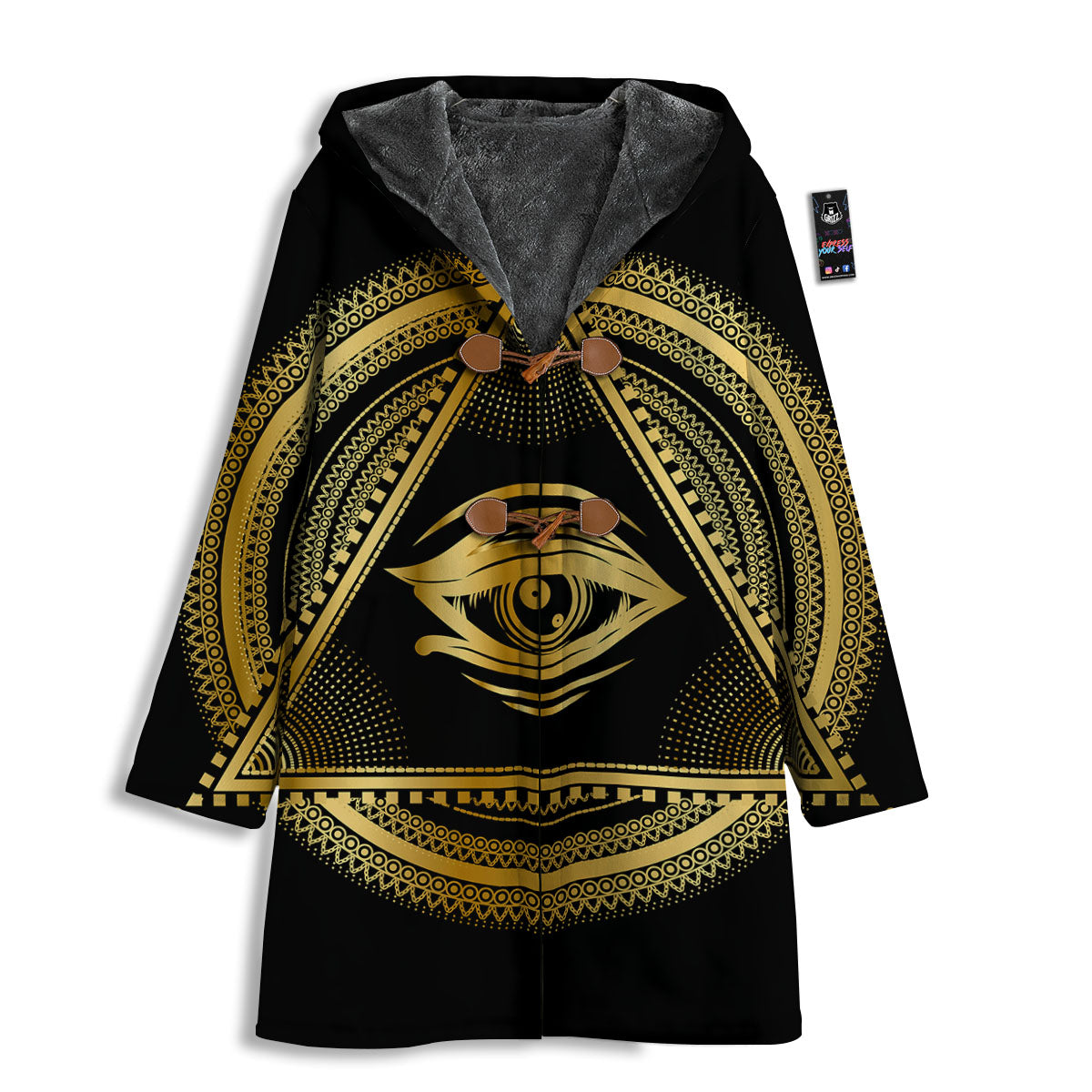 Eye of Providence Gold And Black Print Men's Windbreaker Jacket-grizzshop