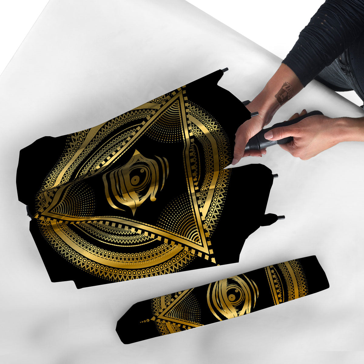 Eye of Providence Gold And Black Print Umbrella-grizzshop