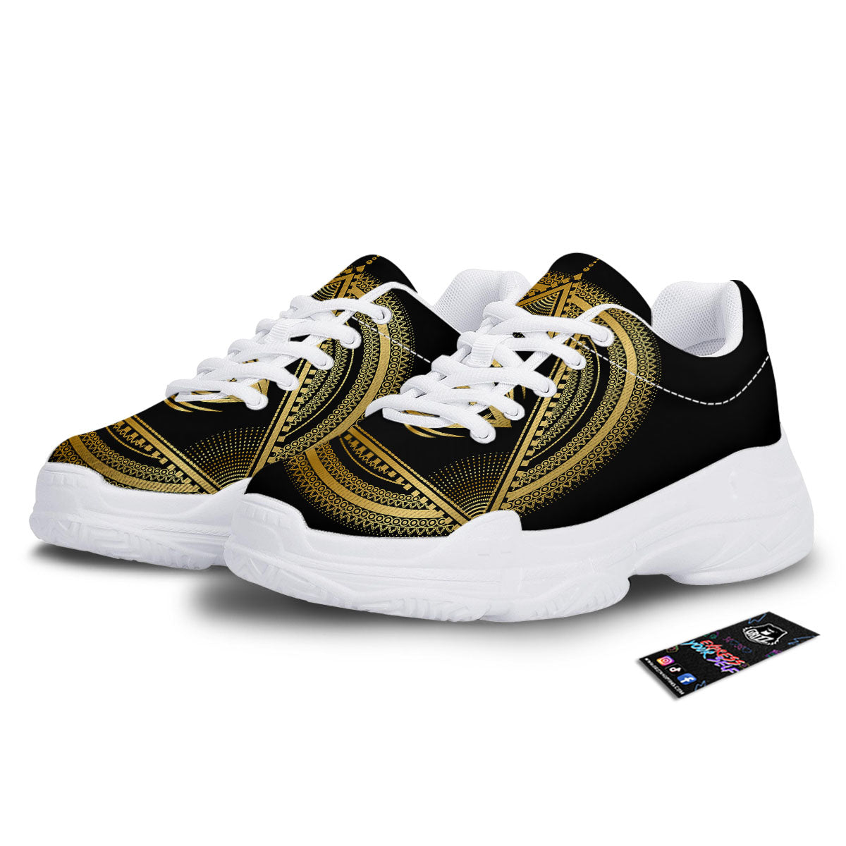 Eye of Providence Gold And Black Print White Chunky Shoes-grizzshop
