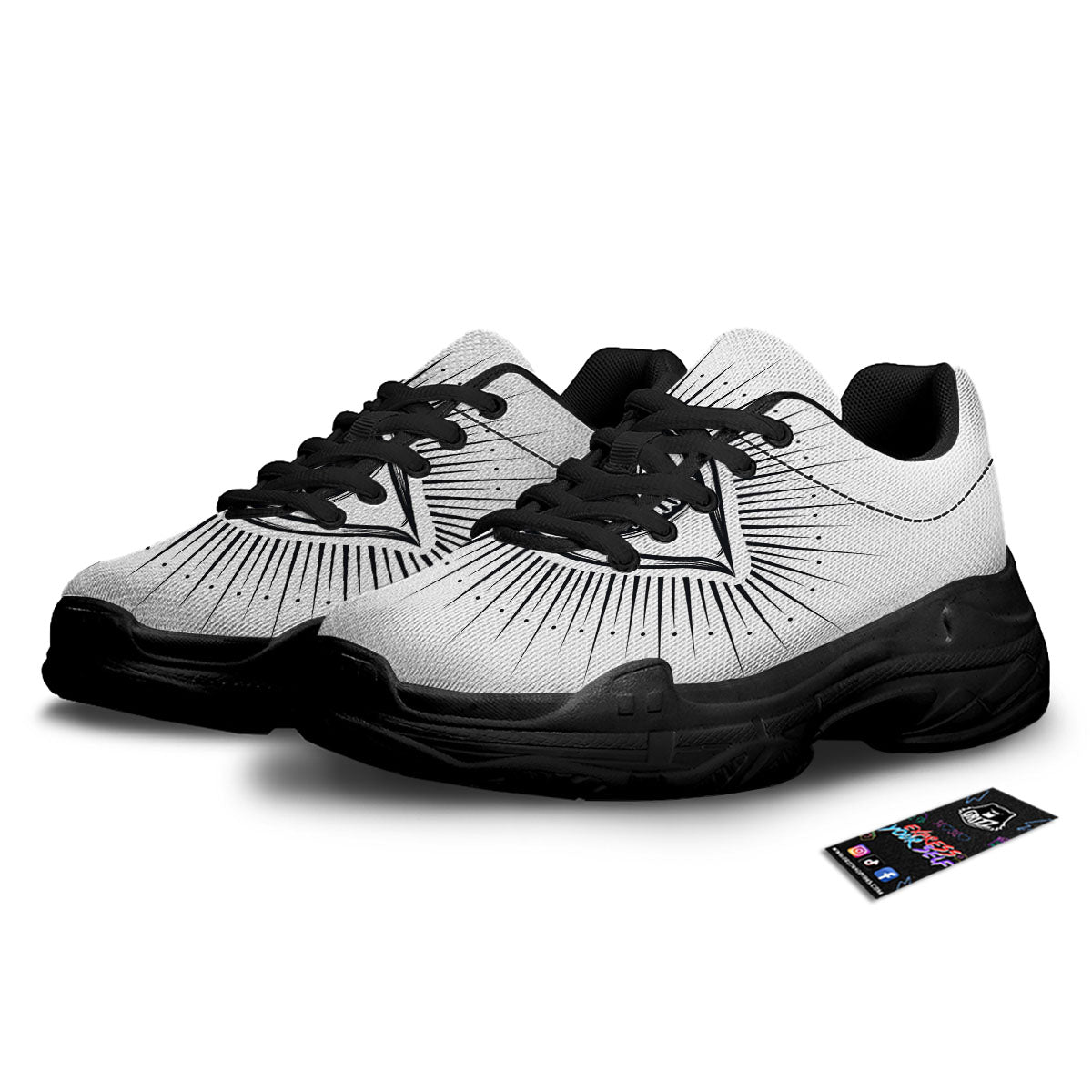 Eye of Providence White And Black Print Black Chunky Shoes-grizzshop