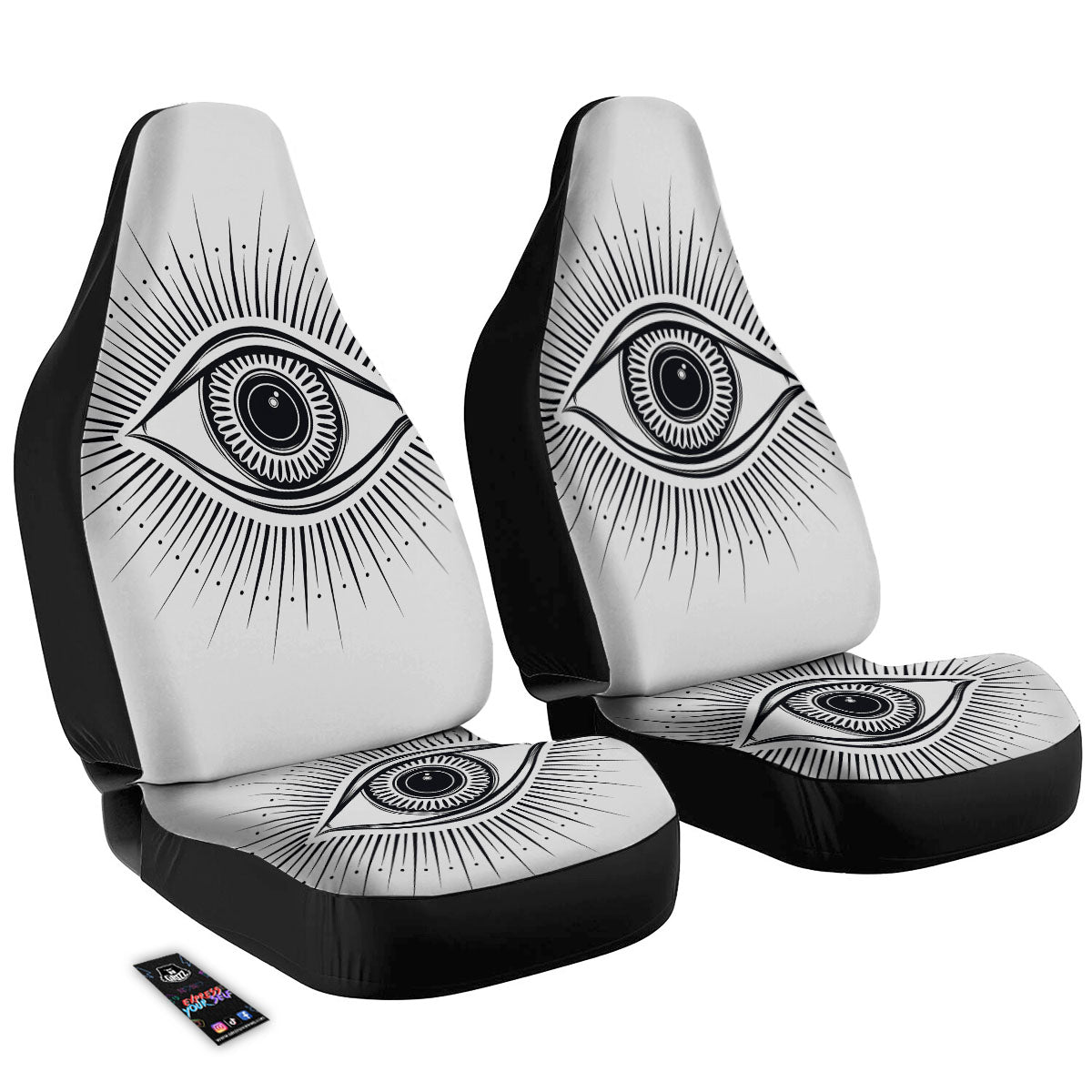 Eye of Providence White And Black Print Car Seat Covers-grizzshop