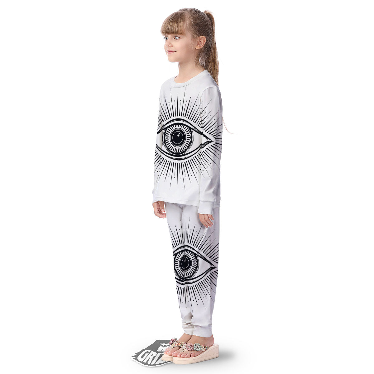 Eye of Providence White And Black Print Kid's Pajamas-grizzshop