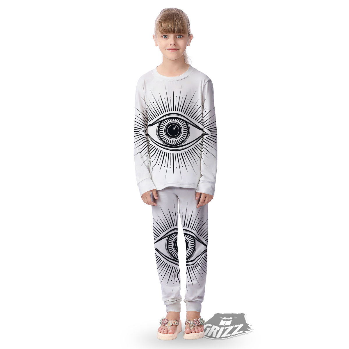 Eye of Providence White And Black Print Kid's Pajamas-grizzshop