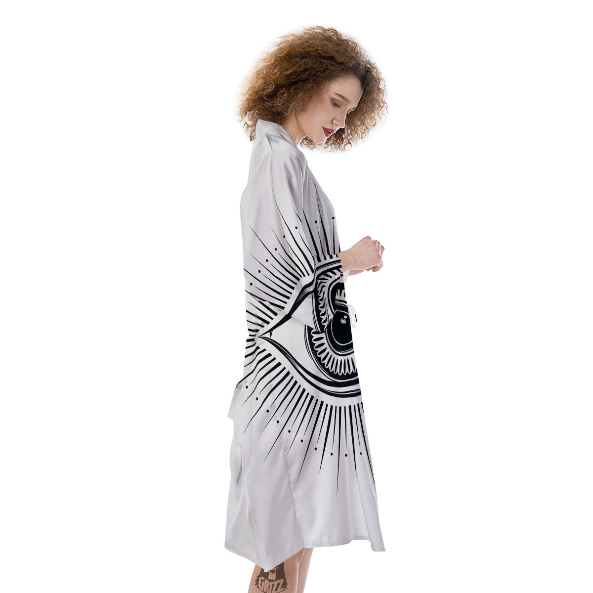 Eye of Providence White And Black Print Kimono-grizzshop