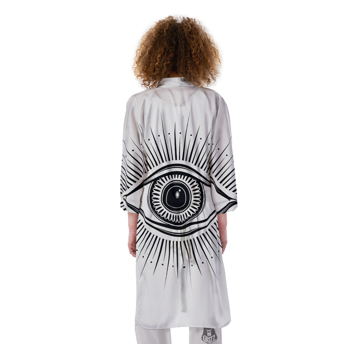 Eye of Providence White And Black Print Kimono-grizzshop
