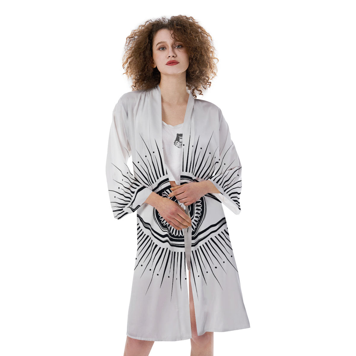 Eye of Providence White And Black Print Kimono-grizzshop