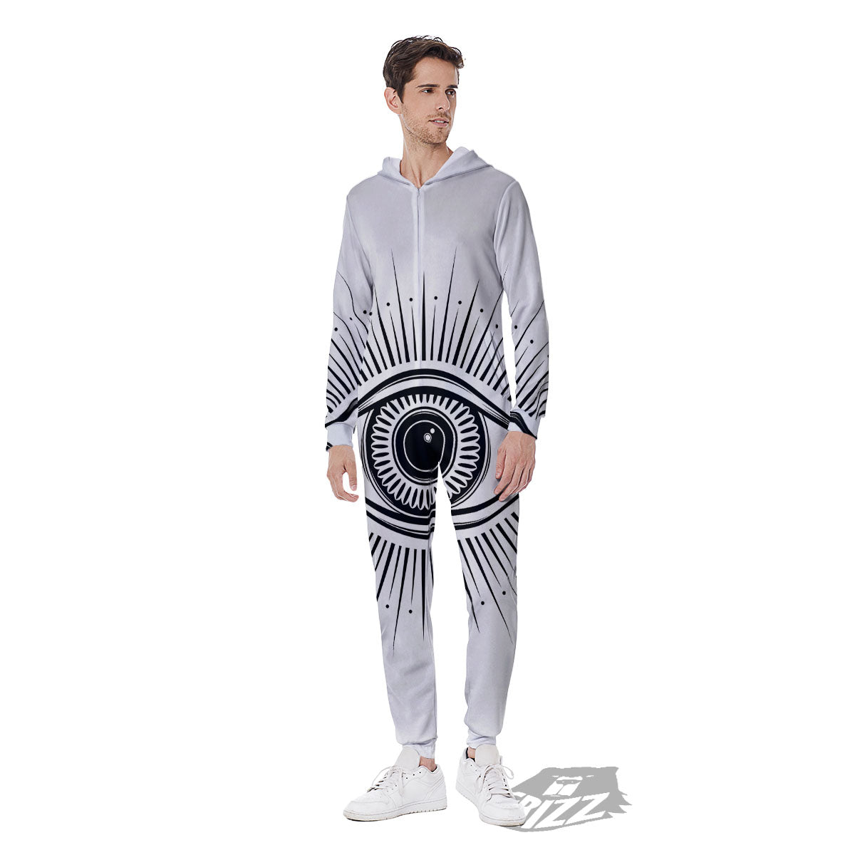 Eye of Providence White And Black Print Men's Jumpsuit-grizzshop