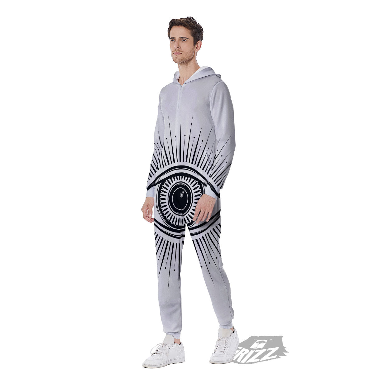 Eye of Providence White And Black Print Men's Jumpsuit-grizzshop