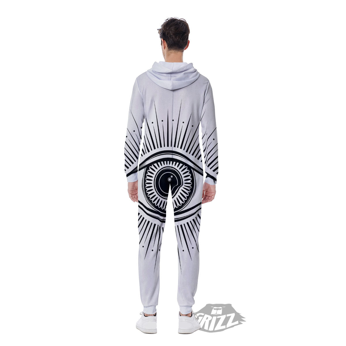 Eye of Providence White And Black Print Men's Jumpsuit-grizzshop