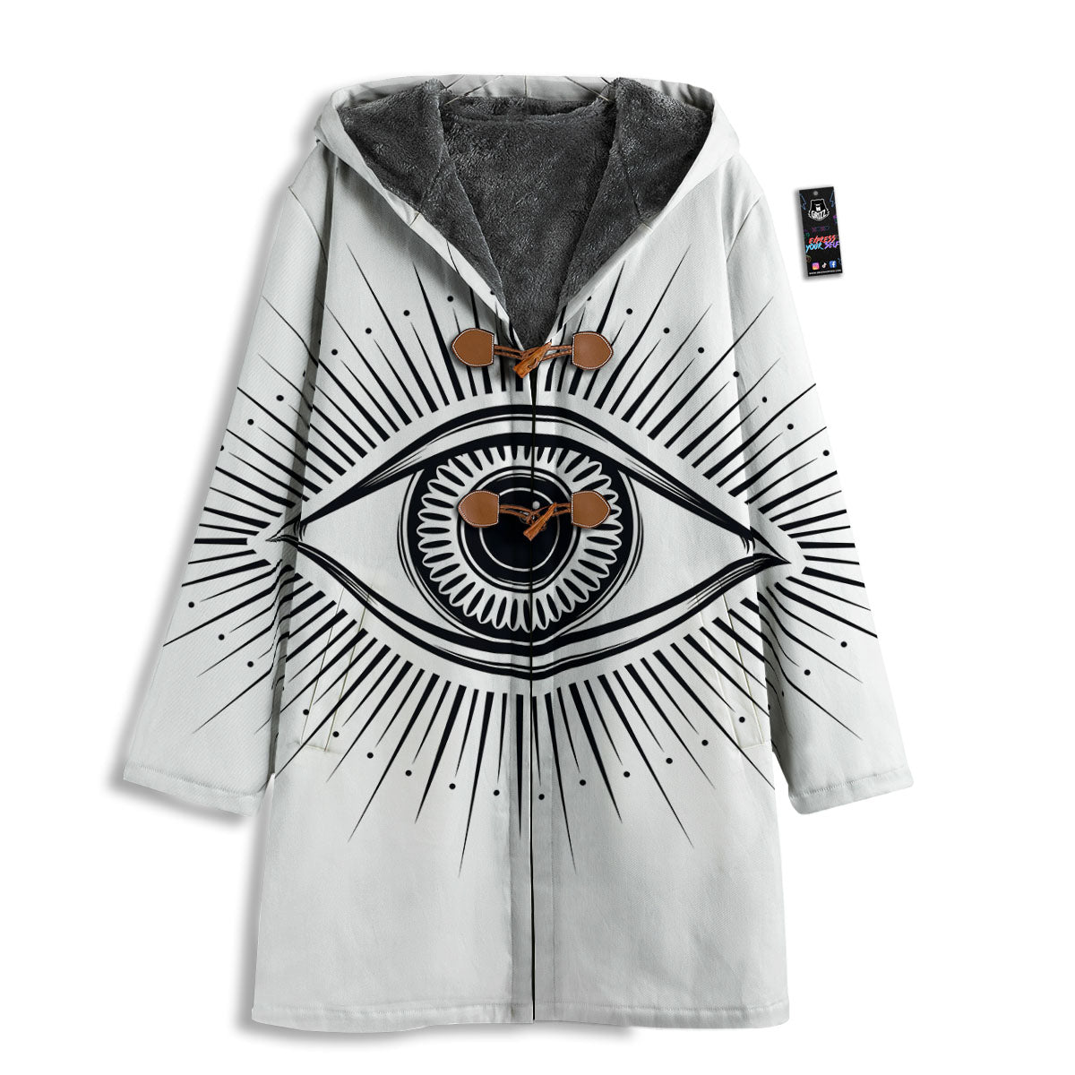 Eye of Providence White And Black Print Men's Windbreaker Jacket-grizzshop