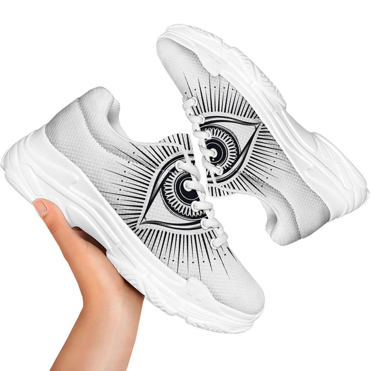 Eye of Providence White And Black Print White Chunky Shoes-grizzshop