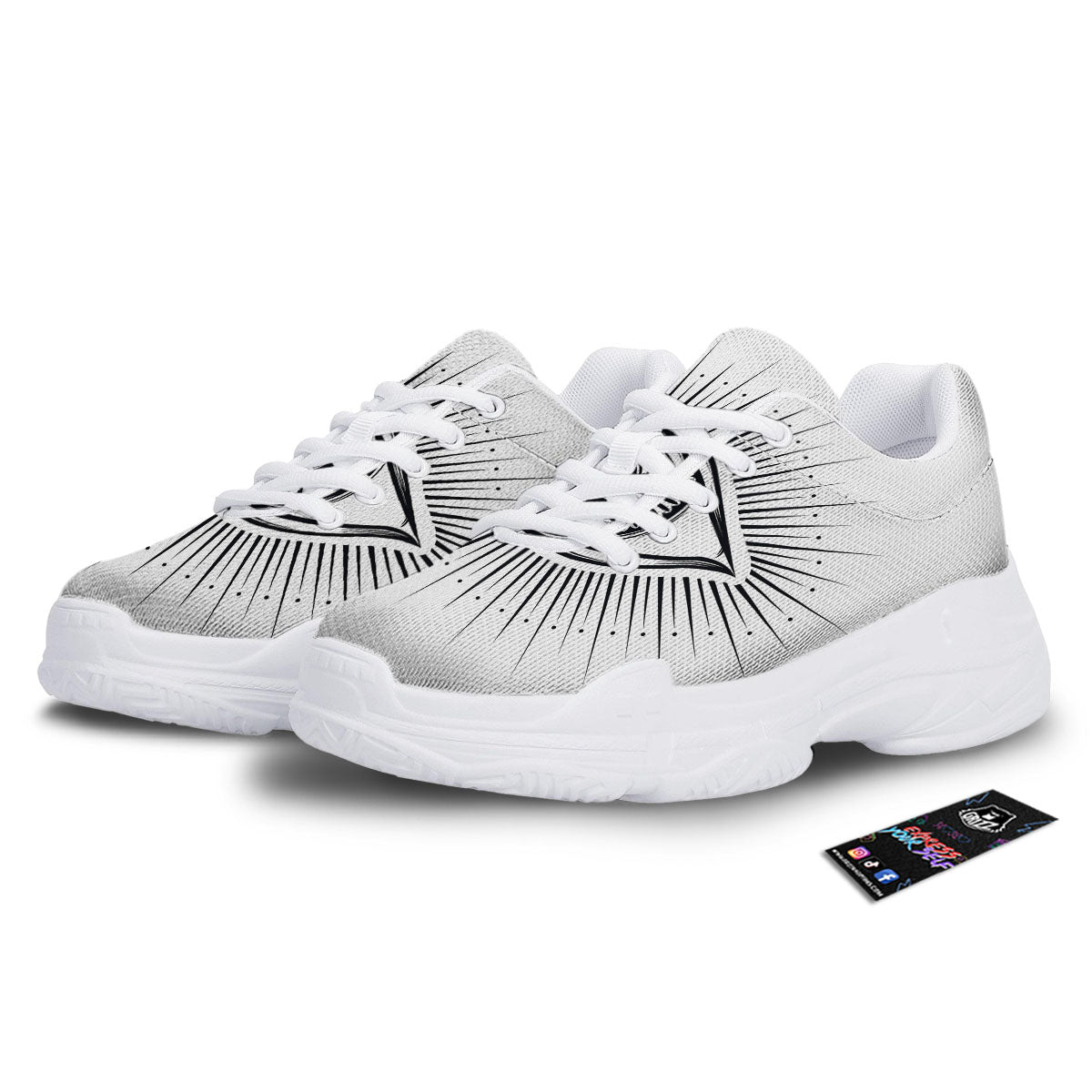 Eye of Providence White And Black Print White Chunky Shoes-grizzshop