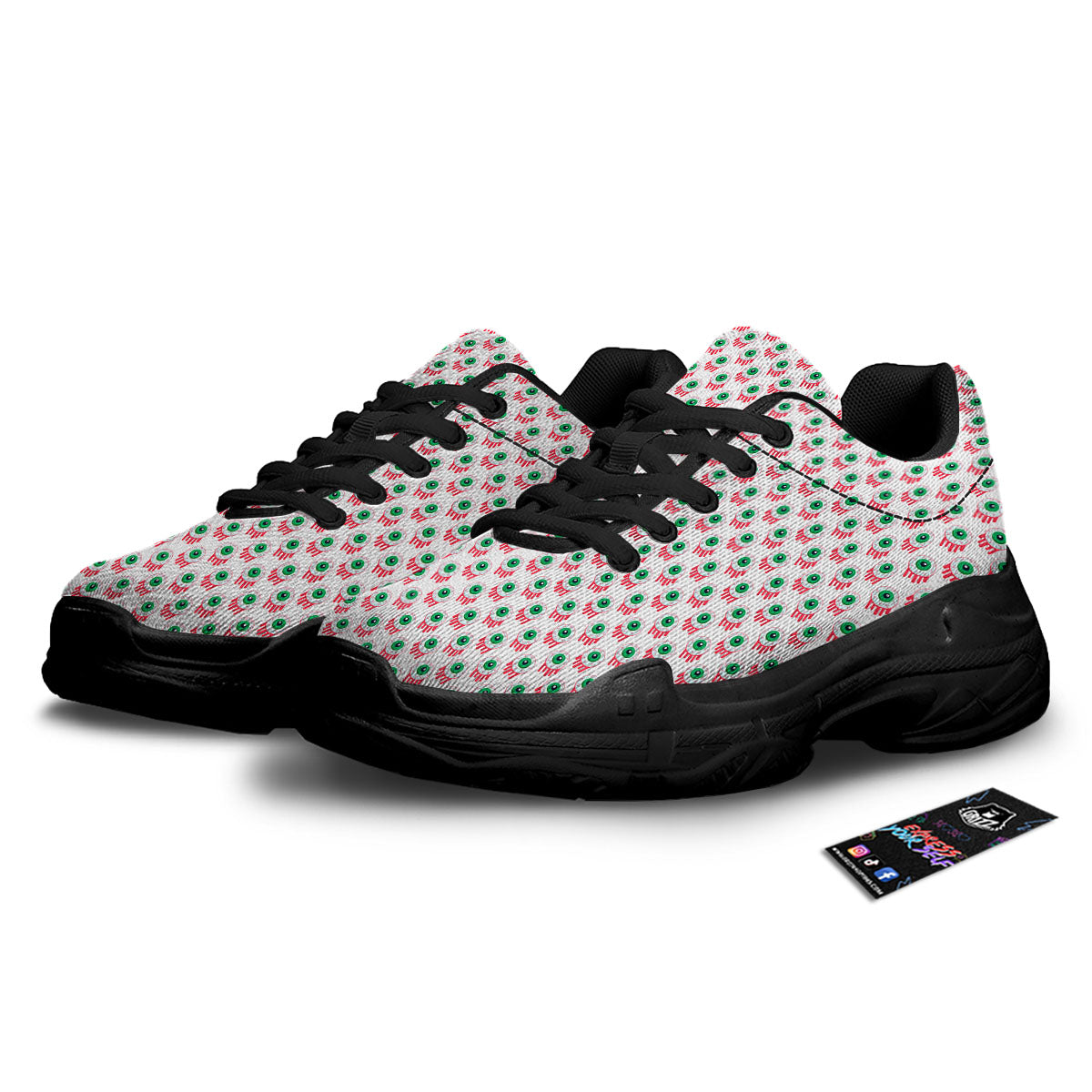 Eyeball Bloody Print Pattern Black Chunky Shoes-grizzshop