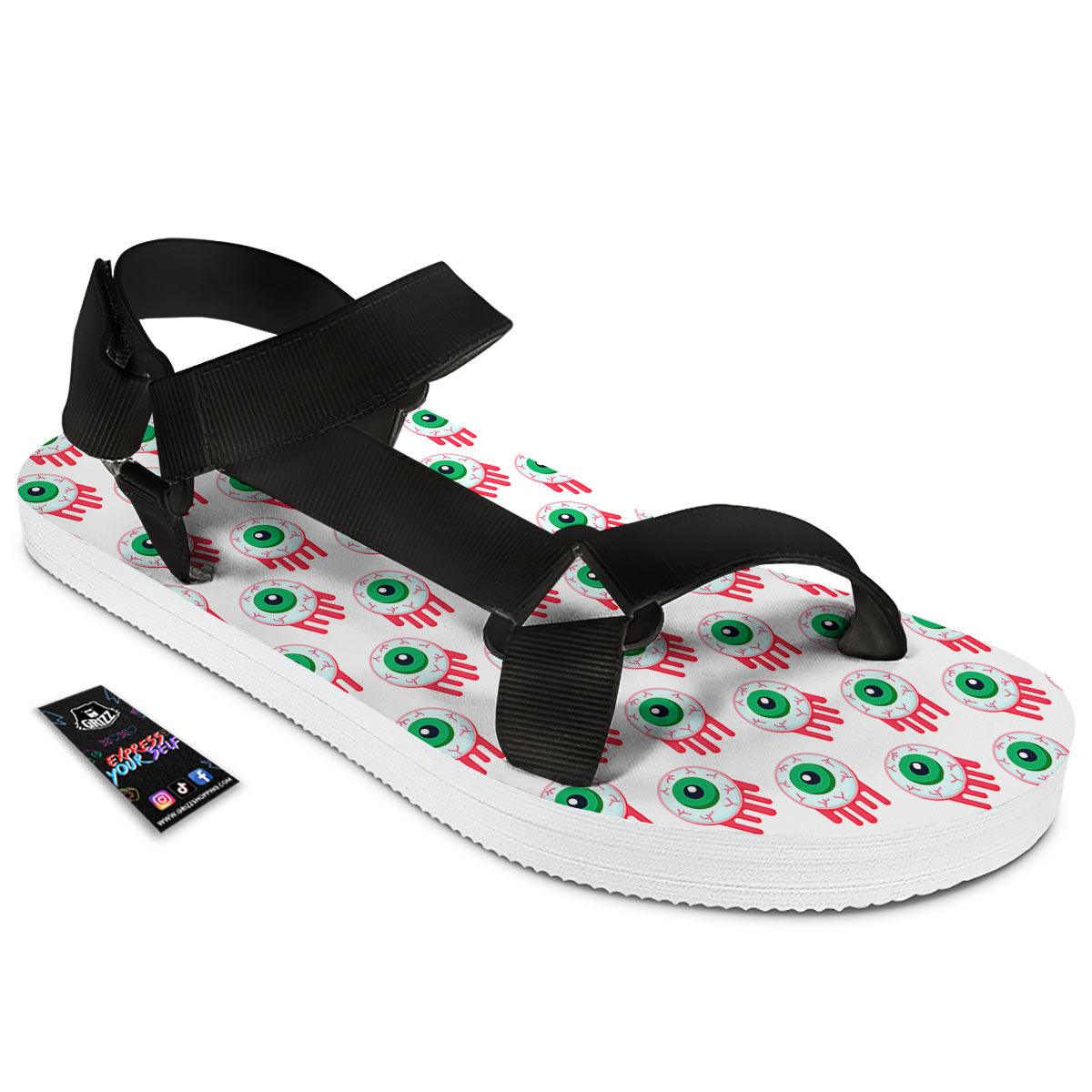 Eyeball Bloody Print Pattern Black Open Toe Sandals-grizzshop