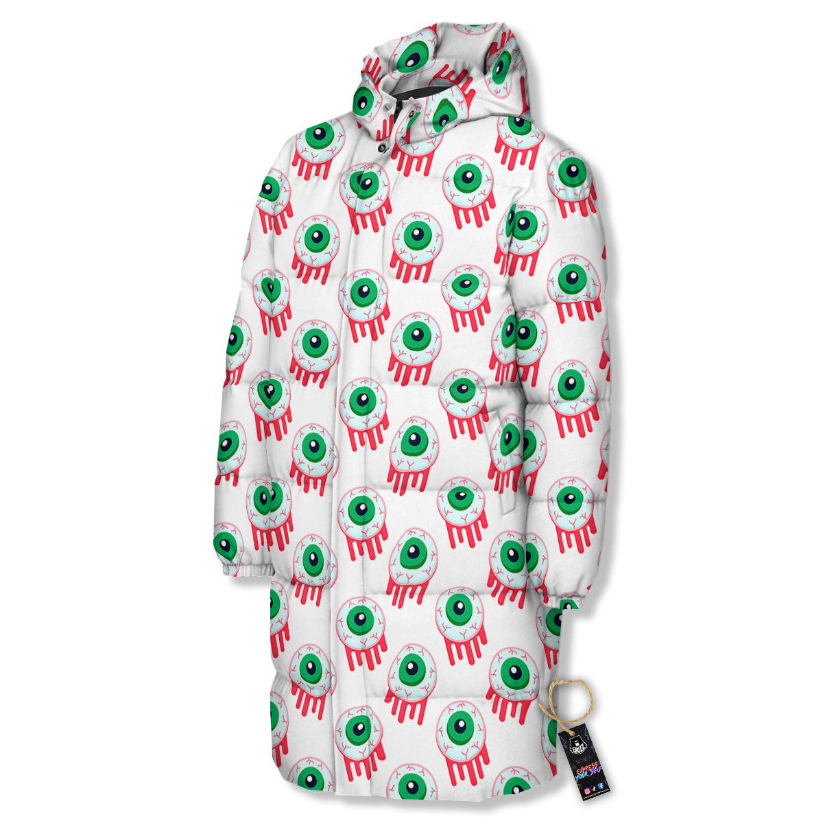 Eyeball Bloody Print Pattern Long Down Jacket-grizzshop