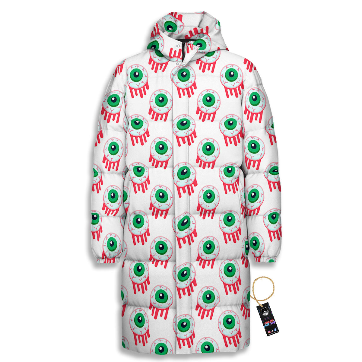 Eyeball Bloody Print Pattern Long Down Jacket-grizzshop