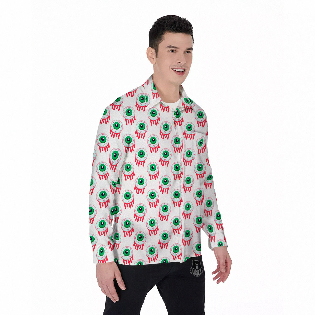 Eyeball Bloody Print Pattern Men's Long Sleeve Shirts-grizzshop