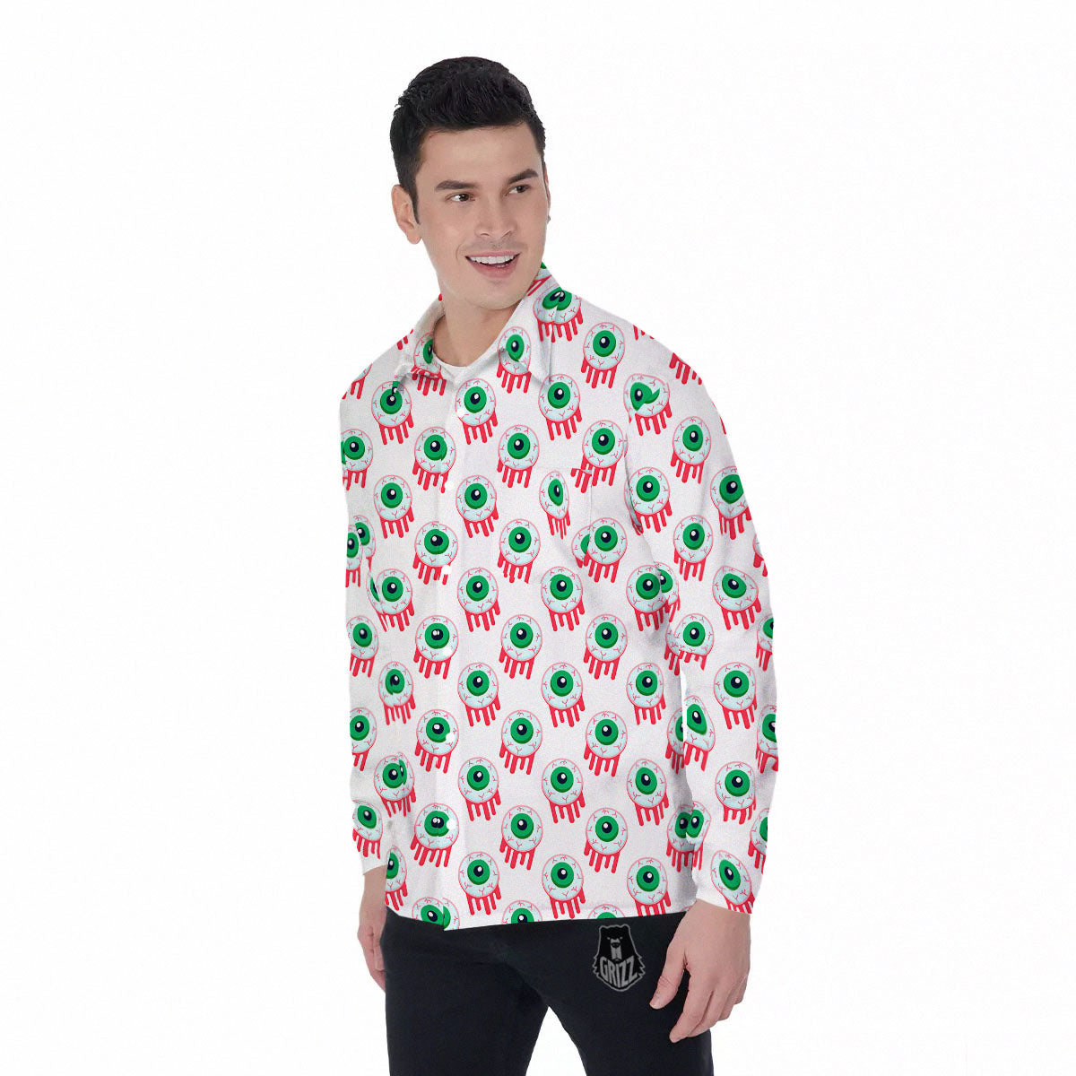 Eyeball Bloody Print Pattern Men's Long Sleeve Shirts-grizzshop