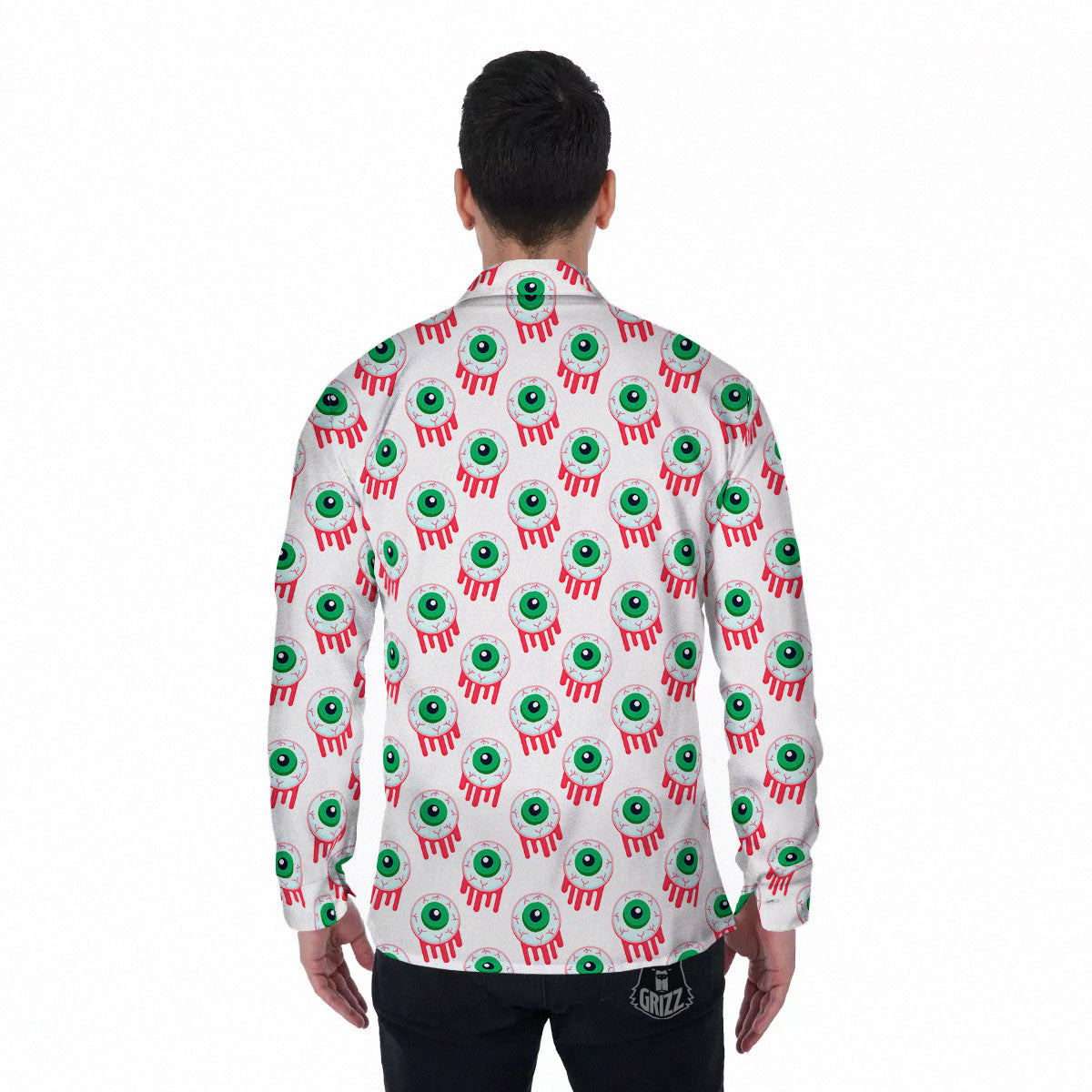Eyeball Bloody Print Pattern Men's Long Sleeve Shirts-grizzshop