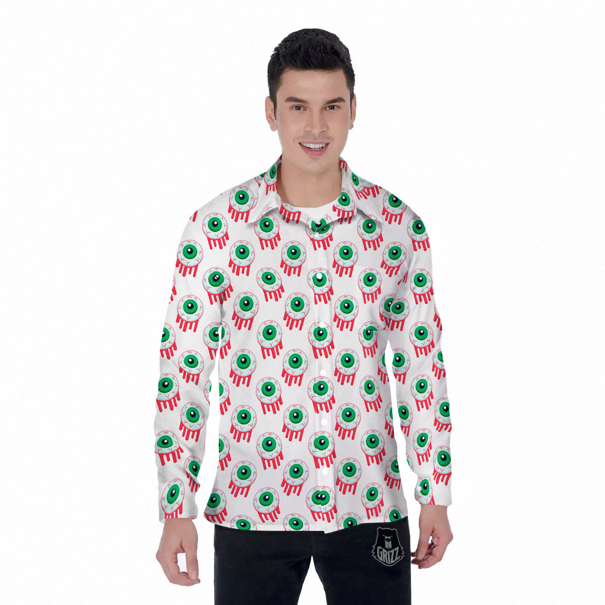 Eyeball Bloody Print Pattern Men's Long Sleeve Shirts-grizzshop