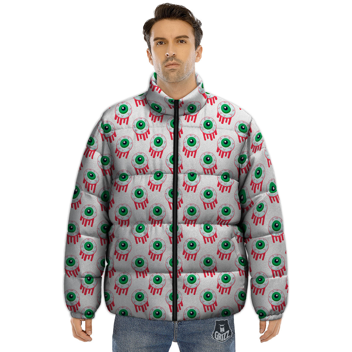 Eyeball Bloody Print Pattern Puffer Jacket-grizzshop