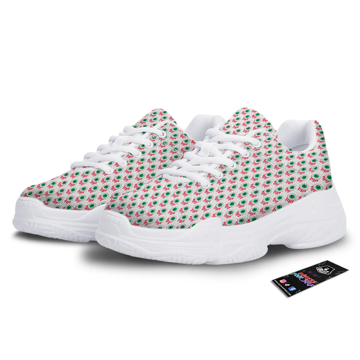 Eyeball Bloody Print Pattern White Chunky Shoes-grizzshop