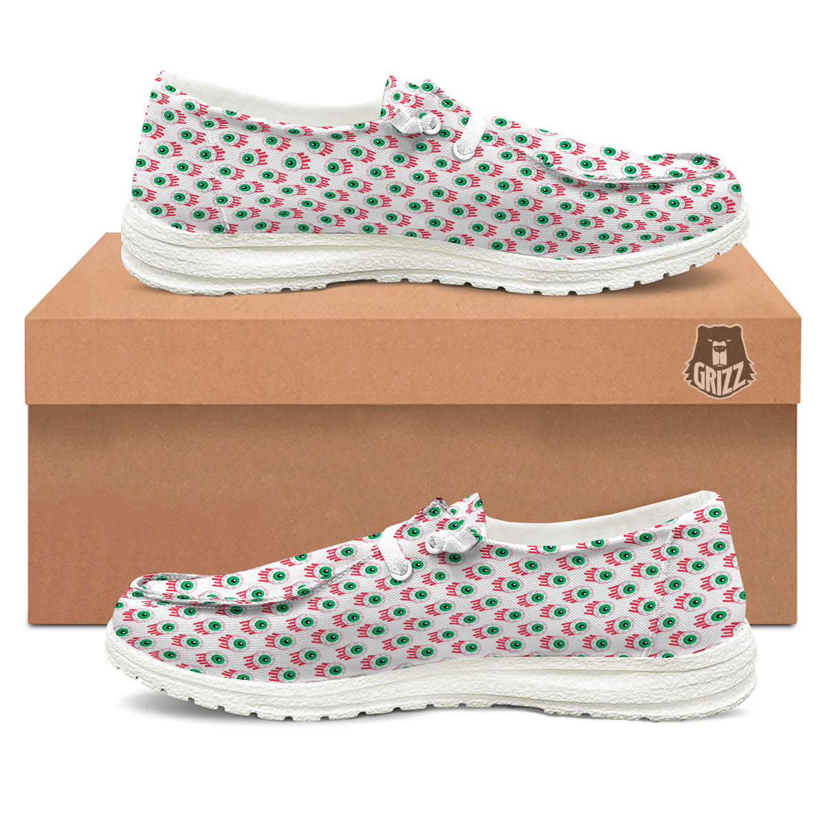 Eyeball Bloody Print Pattern White Loafers-grizzshop