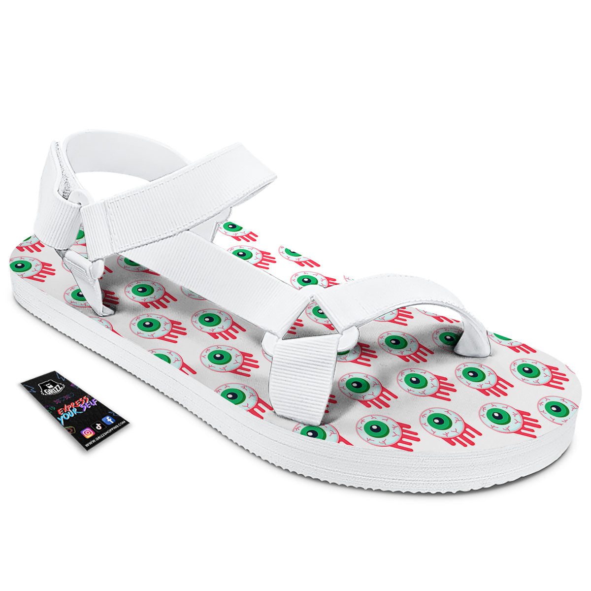 Eyeball Bloody Print Pattern White Open Toe Sandals-grizzshop