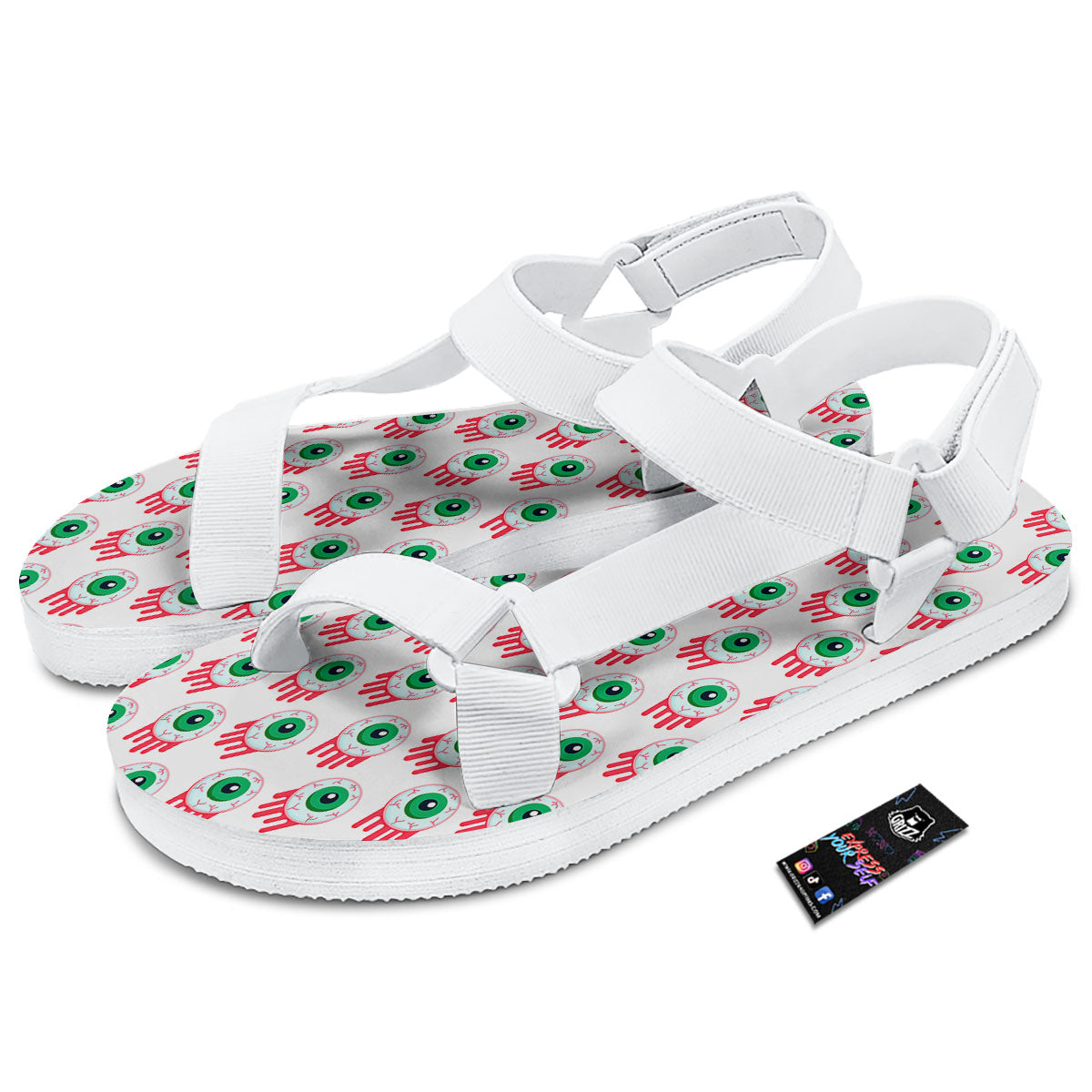 Eyeball Bloody Print Pattern White Open Toe Sandals-grizzshop